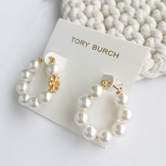Tory Burch Pearl Hoop Earrings - Picture 2 of 4